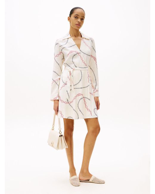 Tommy Hilfiger White All-over Print Mini Wrap Dress