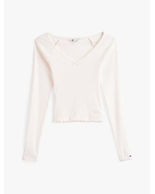 Tommy Hilfiger Slim Fit Longsleeve T-Shirt Met Geborduurd Logo in het White