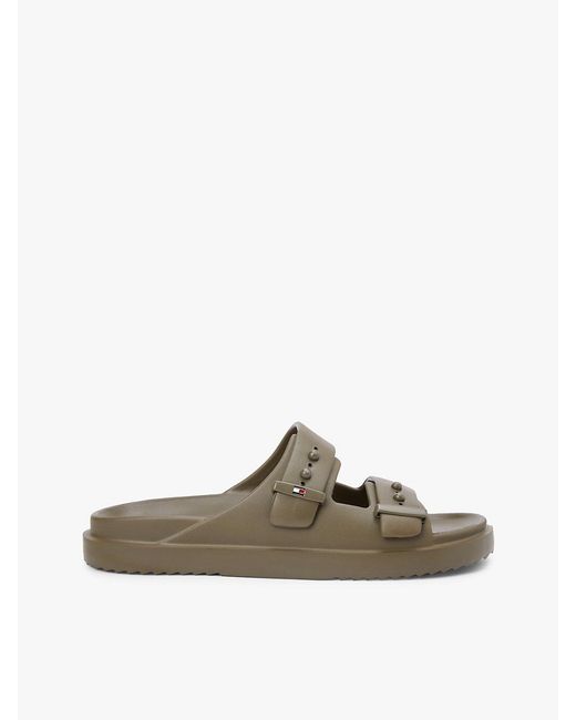 Tommy Hilfiger Green Lightweight Pin Buckle Serrated Pool Slides for men