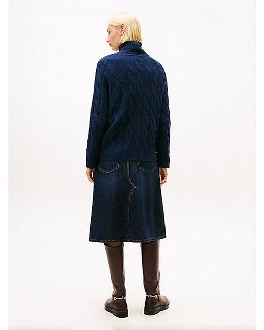 Tommy Hilfiger Relaxed Fit Kabeltrui Van Zachte Wol in het Blue