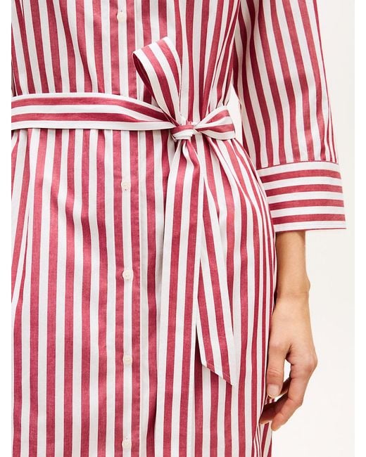 Tommy Hilfiger Pink Belted Relaxed Midi Shirt Dress