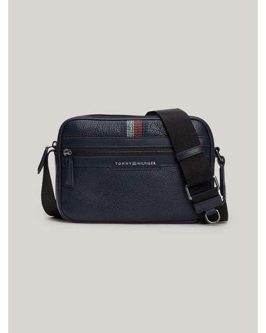 Tommy Hilfiger Blue Casual Leather Camera Bag for men