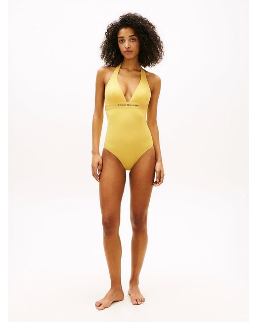Tommy Hilfiger Yellow Original Logo Halterneck Swimsuit