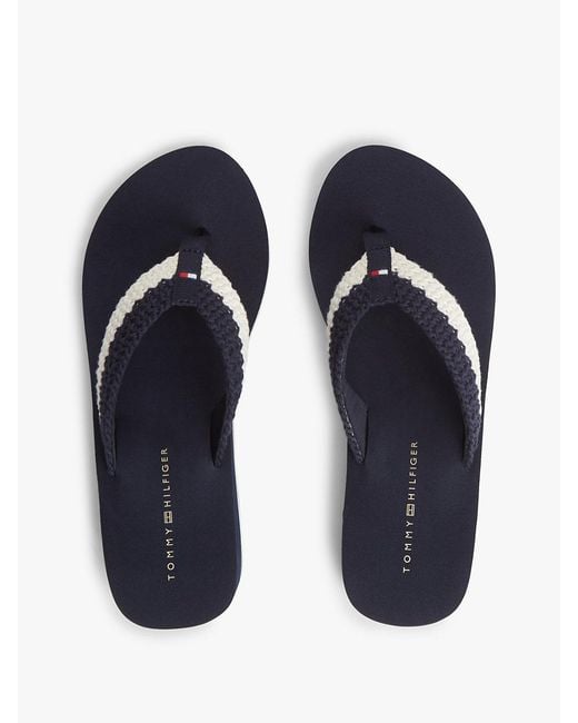 Tommy Hilfiger Blue Wedge Heel Woven Flip-Flops