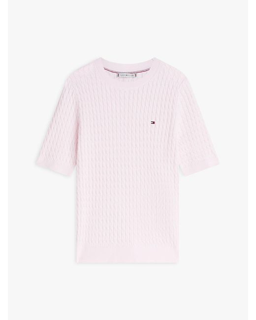 Tommy Hilfiger Blue Cable Knit Short Sleeve Jumper