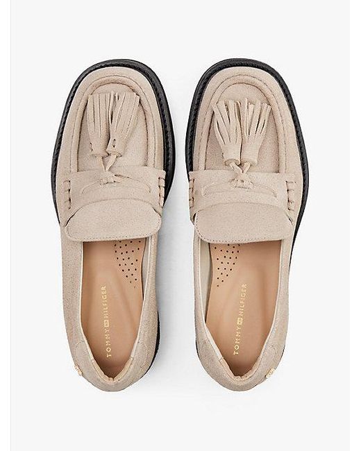 Tommy Hilfiger Suède Loafer Met Vierkante Neus En Kwastjes in het White