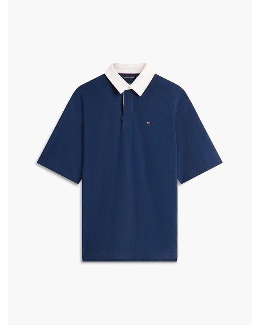 Tommy Hilfiger Blue Colour-blocked Back Logo Relaxed Polo Shirt for men