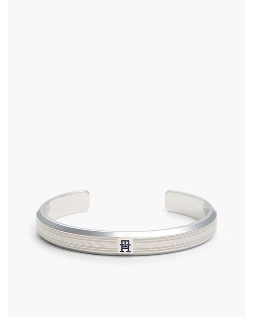 Tommy Hilfiger White Th Monogram Stainless Steel C-Shape Bangle for men