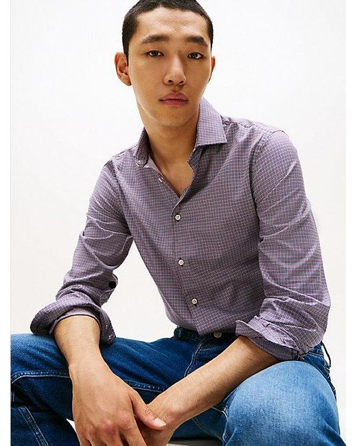 Tommy Hilfiger Smart Casual Slim Fit Dobby Overhemd Met Ruit in het Purple voor heren