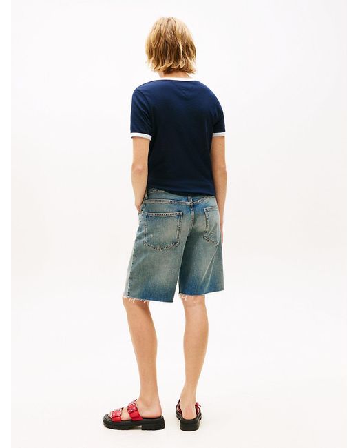 Tommy Hilfiger Blue Wavy Flag Contrast Ringer T-Shirt