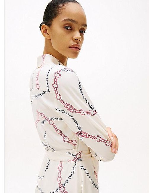 Minivestido Cruzado Con Estampado Integral Tommy Hilfiger de color White