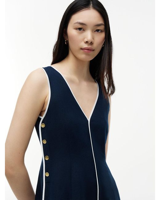 Tommy Hilfiger Blue Tone Button Linen Blend Maxi Dress
