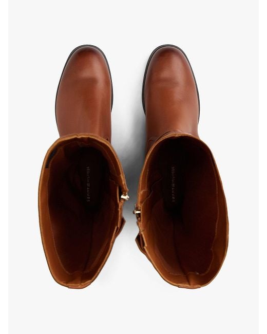Bottes Cavalières En Cuir À Monogramme Th Tommy Hilfiger en coloris Brown