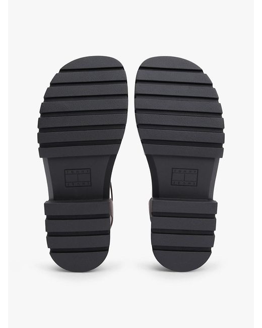 Tommy Hilfiger Black Leather Chunky Cleat Fisherman Sandals