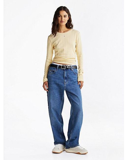 Tommy Hilfiger Blue Slim Fit Pointelle-Langarmshirt