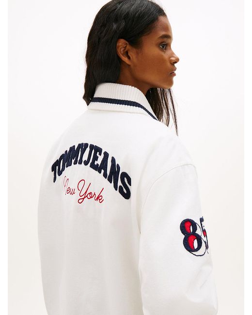 Tommy Hilfiger Natural Canvas Back Logo Oversized Varsity Jacket