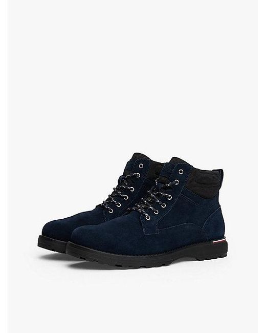 Tommy Hilfiger Suède Veterlaars Met Profielzool in het Blue voor heren