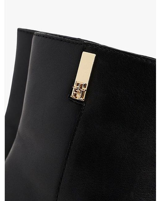 Tommy Hilfiger Black Leder-Stiefelette Mit Square Toe Und Kitten Heel