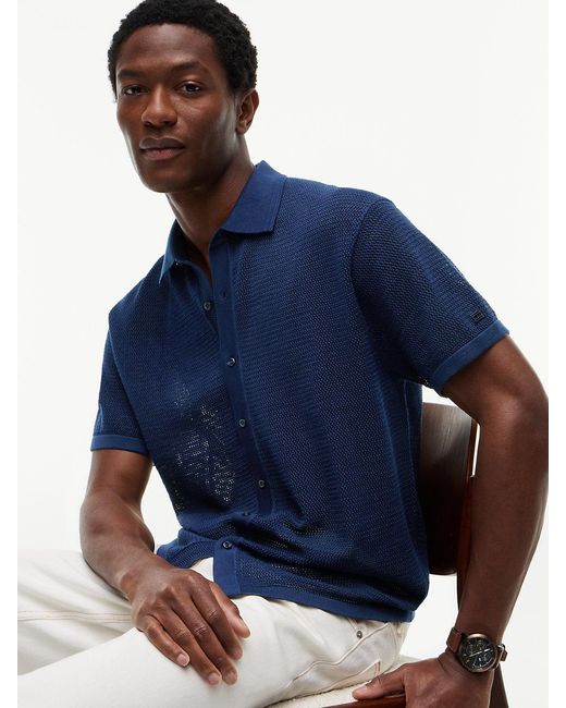 Tommy Hilfiger Blue New York Label Relaxed Fit Waffle Knit Shirt for men