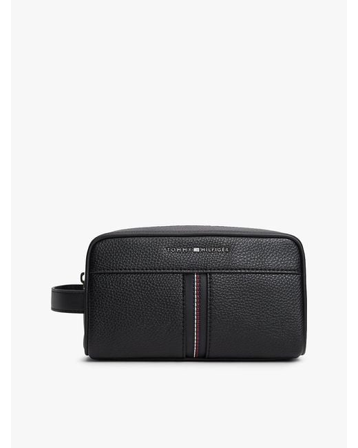 Tommy Hilfiger Black Metal Logo Pebble Grain Washbag for men