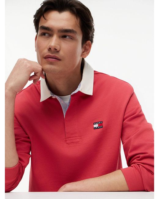 Tommy Hilfiger Red Tommy Badge Relaxed Rugby Shirt for men
