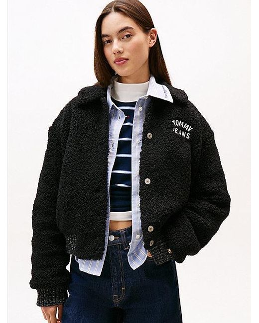 Tommy Hilfiger Varsity Teddy Bomberjack Met Logo Op De Rug in het Black
