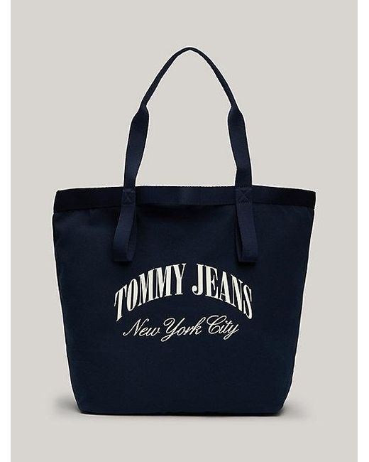 Tommy Hilfiger Blue Mittelgroße Canvas-Tote-Bag mit Logo