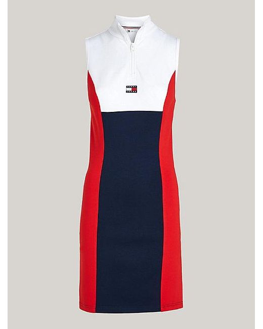 Tommy Hilfiger Red Slim Fit Bodycon-Kleid im Color Block-Design