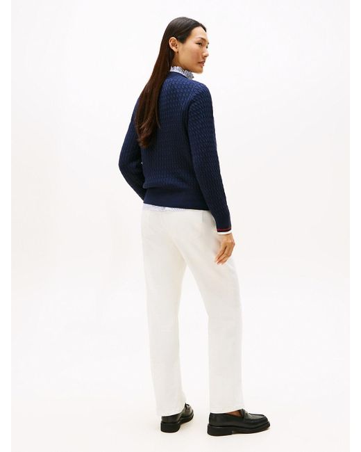 Pull En Maille Torsadée À Col Ras-Du-Cou Tommy Hilfiger en coloris Blue