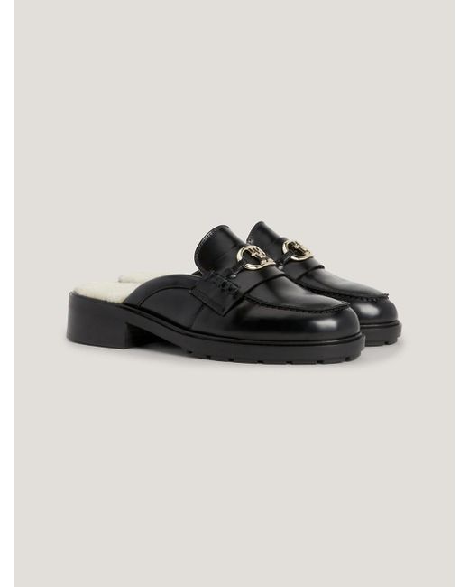 Tommy Hilfiger Black Leather Warm Lined Mules