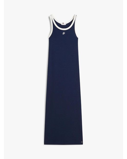 Tommy Hilfiger Blue Contrast Trim Slim Midi Bodycon Dress
