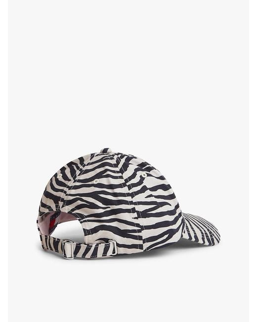 Tommy Hilfiger White Zebra Print Logo Plaque Baseball Cap