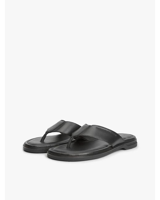Tommy Hilfiger White Debossed Logo Leather Toe Post Sandals for men