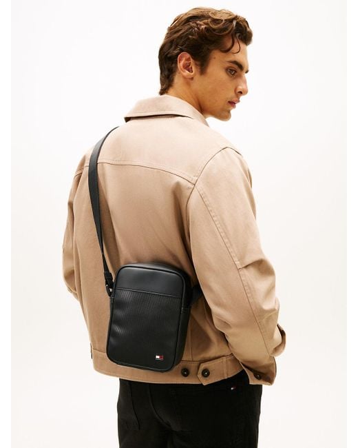 Tommy Hilfiger Black Hilfiger Flag Ribbed Crossbody Reporter Bag for men
