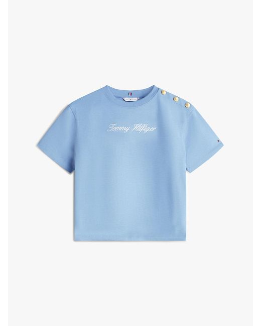 Tommy Hilfiger Blue Tone Button Logo Embroidery Relaxed T-Shirt