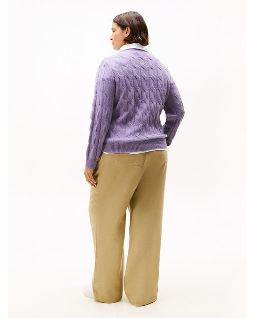 Pull Curve En Maille Torsadée De Laine Douce Tommy Hilfiger en coloris Purple