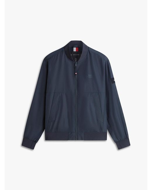 Tommy Hilfiger Blue Water Resistant Tonal Logo Bomber Jacket for men