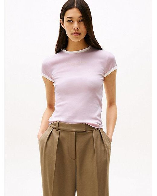 Tommy Hilfiger Slim Fit T-Shirt Met Geborduurd Logo in het White