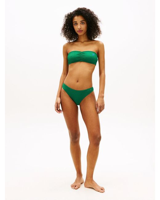 Tommy Hilfiger Green Crinkle Texture High-Cut Cheeky Bikini Bottoms
