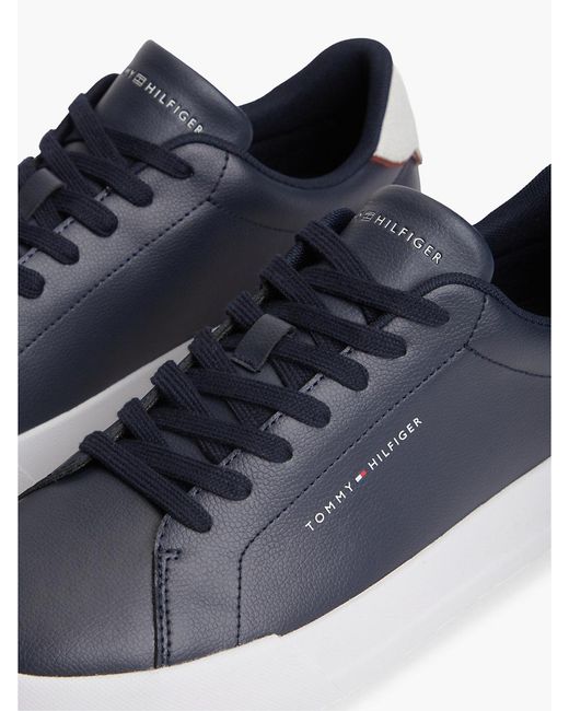 Tommy Hilfiger Blue Logo Court Trainers With Leather for men