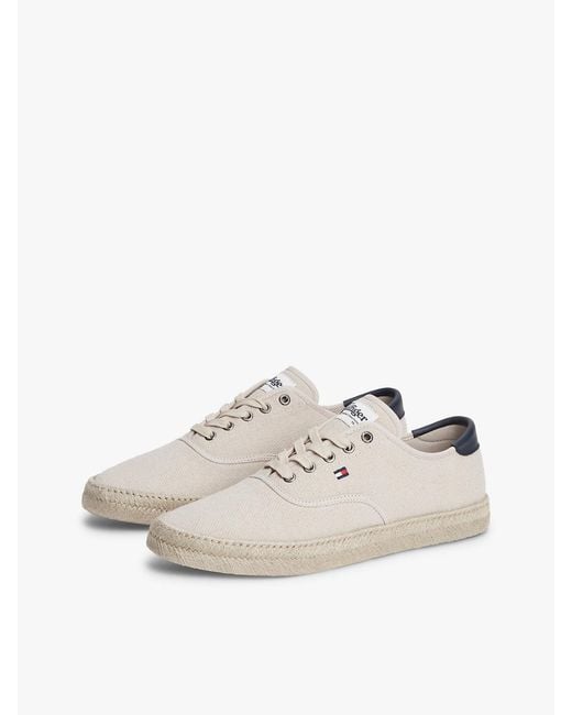 Tommy Hilfiger White Canvas Espadrille Hybrid Trainers With Linen for men