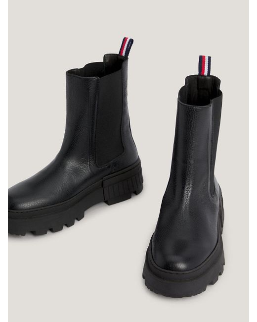 Tommy Hilfiger Black Elevated Leather Chunky Sole Chelsea Boots for men