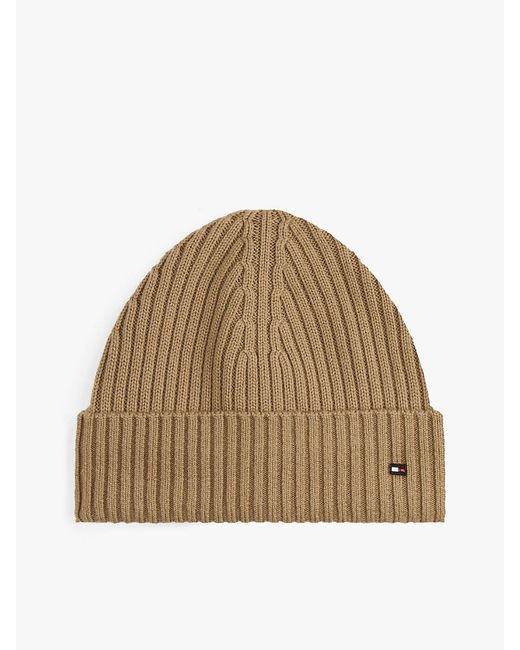 Tommy Hilfiger Natural Hilfiger Flag Pure Wool Beanie for men