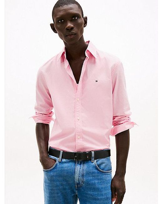 Camisa Th Flex De Popelín Con Corte Regular Tommy Hilfiger de hombre de color Pink