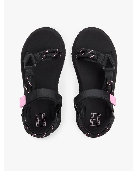Tommy Hilfiger Black Webbing Rope Cleat Platform Sandals
