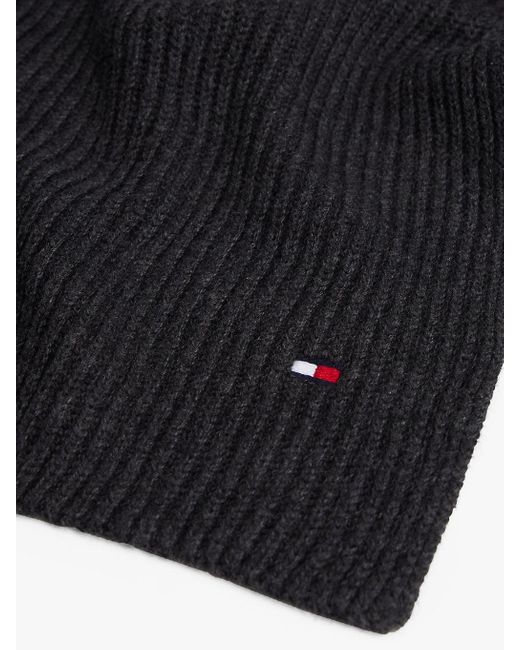 Tommy Hilfiger Gray Hilfiger Flag Embroidery Ribbed Scarf for men