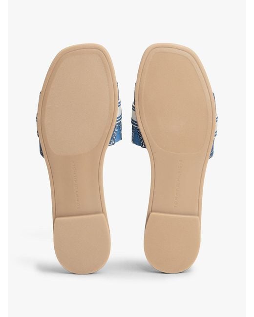 Tommy Hilfiger Blue Canvas Webbing Strap Mules