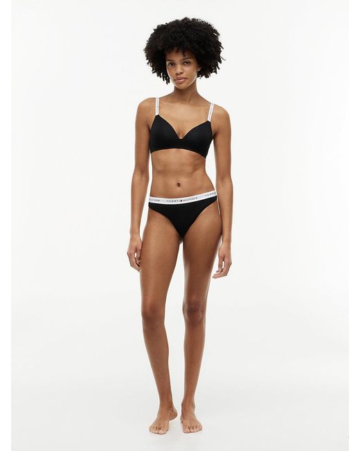 Tommy Hilfiger Black Repeat Logo Waistband Thong