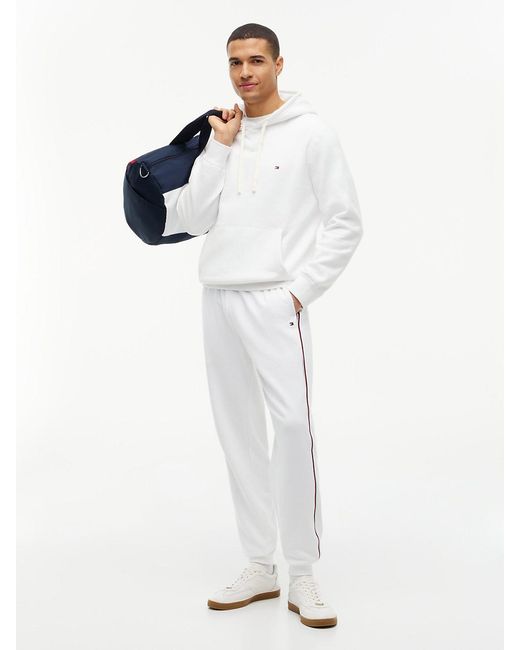 Tommy Hilfiger White Fleece Drawstring Hoody for men