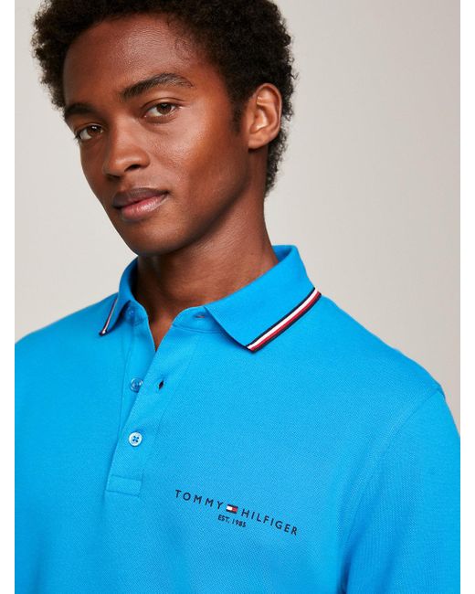 Tommy Hilfiger Blue Signature Tipped Long Sleeve Slim Polo for men